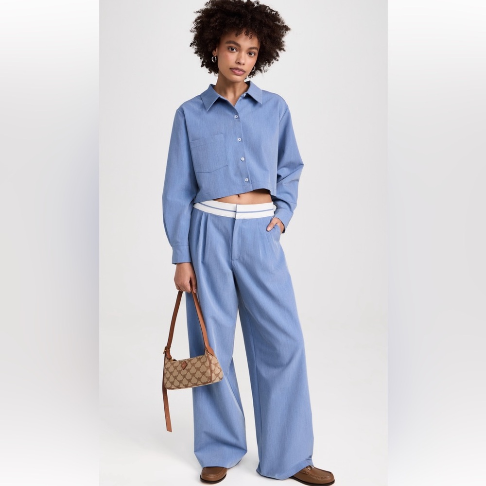 NWT WAYF Preston Wide Leg Trousers in Chambray